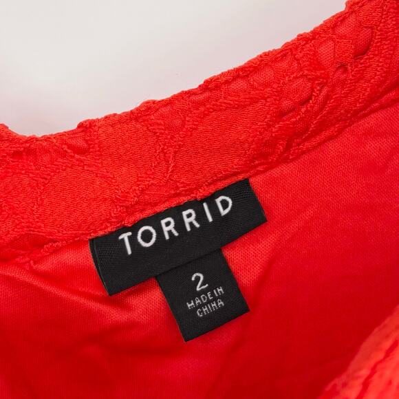 Torrid Orange Lace Ruffle Collar Button Front Sleeveless Top Size 2X - Picture 5 of 10